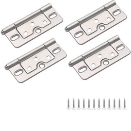 3 Inch Non-Mortise Door Hinges Chest Hinges Box Hinges Heavy Duty Vintage Furniture Hardware, Pack of 4, Silver