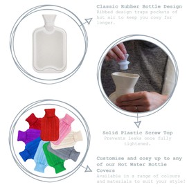 Harbour Housewares 2 Litre Hot Water Bottle - Classic Short Ribbed Rubber Hot Water Bag Bottle with Screw Top Stopper - Bottle Only