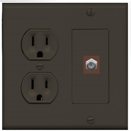 RiteAV (2 Gang Decorative) 15 Amp Round Power Outlet Coax Cable TV Wall Plate - Brown