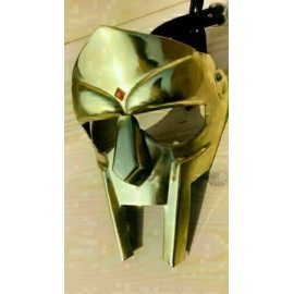 Handmade Medieval Gold MF Doom Gladiator Mask Mad-villain 18g Mild, Steel Face Armor