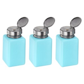 HARFINGTON 3pcs Solvent Alcohol Dispensers 180ml(6oz) Push Down Liquid Dispenser Pump with Sealing Stainless Steel Lid for Acetone Cleanser Polish Remover, Blue