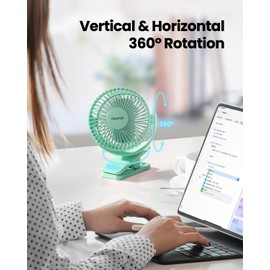 Gaiatop Portable Clip on Fan Battery Operated, Small Powerful 3 Speed Quiet 360° Rotate, USB Rechargeable Mini Personal Cooling Fan for Desk Table Home Office Stroller Camping Women Gifts Green