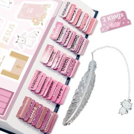 Bible Tabs with Silver Feather Bookmark, Laminated Bible Tabs for Women Men, Christian Gifts, Large Print Bible Tabs for Easy Navigation, Bible Book Index Tabs Labels, Bible Study Supplies, Pink