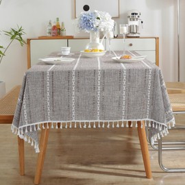 55 x 70 inches Boho Rustic Farmhouse Style Rectangular Tablecloth Cotton Linen Dust-Proof Table Decoration for Kitchen Dining Party (55 x 70 Inch, Brown)