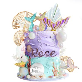 DRWATE - Decoración para tartas de sirena con cola de sirena, bolas blancas de perlas para niñas, cumpleaños, fiesta bajo el mar, fiesta temática de sirena, suministros para baby shower (estilo 1)