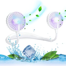 VAGAU Portable Cooling Neck Fan, Rechargeable USB Personal Neck Fan with Colorful LED lights, 360° Rotation, Wearable Neck Fan Air Conditioner for Office Travel Sport, 3 Adjustable Speeds