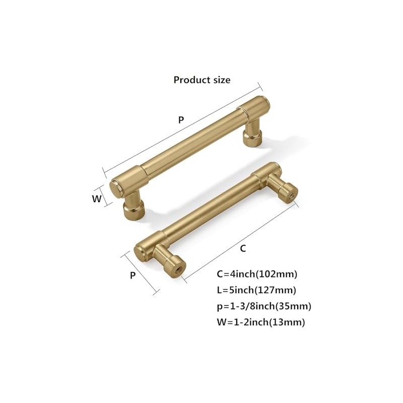 khtumeware 2 Pack Brushed Brass Cabinet Pulls 4 Inch(102MM) Hole