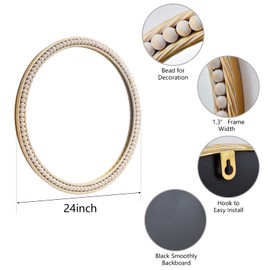 Circle Wall Mirror for Bathroom 20" Round Beaded Framed Mirror Farmhouse Wooden Mirror for Decor Decorative Vanity Mirror Rustic Hanging Mirror for Bathroom Entryway Washingroom Living Room Bedroom