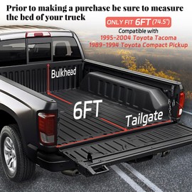 6ft(74.5") Soft Roll Up Truck Bed Tonneau Cover for Compatible with 1989-1994 Toyota Pickup, 1995-2004 Toyota Tacoma Fleetside/Styleside Bed