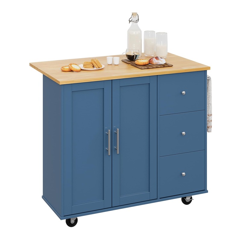 Shintenchi Rolling Kitchen Island Cart with Folding Drop Leaf Breakfast