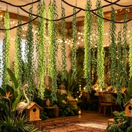 DANHMAO Jungle Theme Decoration Set- 74FT Artificial Hanging Willow Vines Greenery Include Vine、Willow Twigs、Hooks Fishing line for Classroom,Forest Rainforest Safari Party