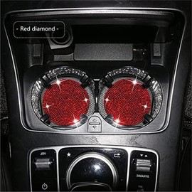 MACHSWON Car Cup Holder Coaster with Bling Red Crystal Rhinestone Sytle Anti-Slip Shockproof Coasters Vehicle Cup Holders Automotive Interior Accessories