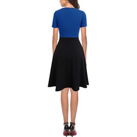 Berydress Women's Casual Party Work Black Dresses Solid Cotton Flowy A-Line Button Down Midi Sundress (XL, 6091-Blue Black)