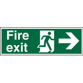 Seco Fire Exit - Fire Exit, Man Running Right, Arrow Pointing Right Sign, 300mm x 100mm - 1mm Semi Rigid Plastic