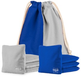 Barcaloo Pro Cornhole Bags - Set of 8 Regulation All Weather Two Sided Bean Bags for Professional Corn Hole Game - 4 Blue & 4 Gray