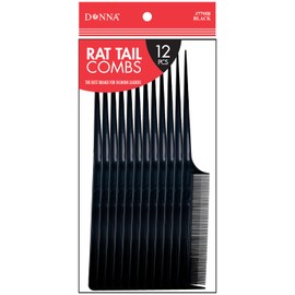 DONNA BULK PACK PREMIUM COMBS Rat Tail Combs 12pcs Great for All Hair Type, Hair Styling Comb for Women and Salon Black Color