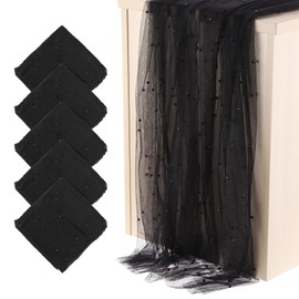 PATIKIL 10Ft Pearl Table Runner, 3Pcs Sheer Tulle Fabric Lace Tablecloth Chiffon Wedding Table Cloth for Bridal Shower Birthday Party Dessert Arch Veil Decor, Black (63x120inch)