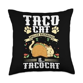 Funny Cinco De Mayo Shirt Mexican Gifts Women Men Spelled Backward is Tacocat Love Taco Cat Lovers Throw Pillow, 18x18, Multicolor