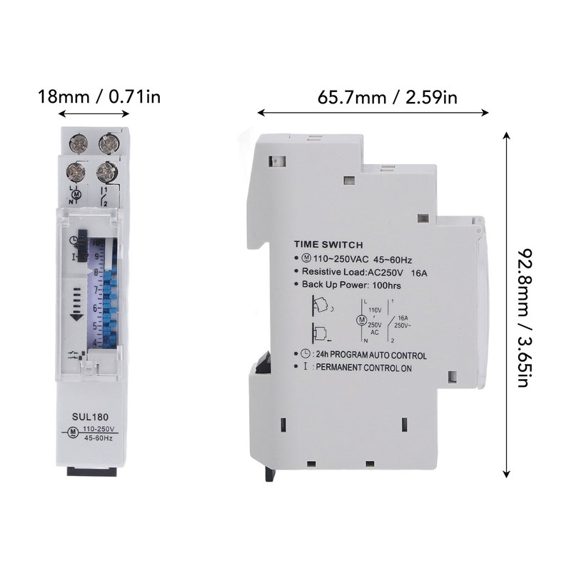 Time Switch Mechanical Timer Waterproof 24 Hours Controller 110‑250VAC for