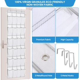 Suacculent Over Door Shoe Organiser, 24 Large Mesh Pockets & 3 Hooks, White