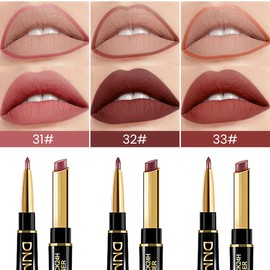 BINGBRUSH 2 IN 1 Lip Liner & Lipstick Makeup Set, Dark Red Matte Metallic Lipliner Set for Black Mature Women Waterproof Long Lasting Gift Set (3Pcs Set12-Matte:31#32#33#, 3Pcs)