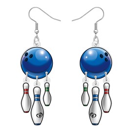 DUOWEI Acrylic Funny Bowling Ball Earrings Dangle Cute Sport Balls Earrings Dangling Jewellery Accessories Bowling Gifts for Women Sport Lovers Charms (Blue)