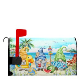 Kawani Summer Beach Coastal Mailbox Covers Magnetic Tropical Palm Gnomes Mailbox Cover Standard Size 18 X 21 Inch Summer Nautical Holiday Wrap Post Letter Box Decorative for Outdoor Home Garden Yard