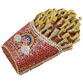 Usuisy Novelty Fries Chip Women Red Evening Handbags Party Dinner Crystal Clutch Bag Bridal Rhinestone Clutch Bag,Small
