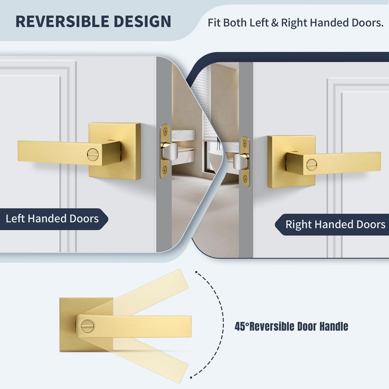 LOQRON Square Privacy Gold Door Handles (No Key) for Bathroom