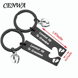 CENWA New Grandparents Gift Leveled Up to Grandma/Grandpa Keychain Set Grandparents to Be Grandchild Announcement Gifts Pregnancy Announcement Gift (Keychain Set black)