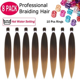 Alrence Braiding Hair Pre Stretched Ombre 42 Inch 8 Packs Long Hair Extensions For Braids Professional Synthetic Braid Hair (42 Inch (Pack of 8), 1B/30/27)