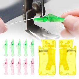 Oruola 12pcs Needle Threader for Sewing Machine,Fish Sewing Machine Needle Threader and Automatic Needle Threaders for Hand,Stitching Sewing Machine Quick Needle Threading Yellow Green Pink
