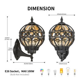 Zanritelit 2 Pack Sphere Outdoor Wall Sconce Lights for Porch Doorway Garage Patio, Exterior Waterproof Wall Lantern Light Fixtures, Wall Mounte Soccer Ball Light Anti-Rust Outside Globe Wall Light