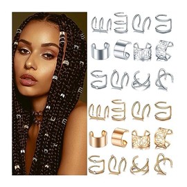 NAISKA 24Pcs Crystal Rhinestone Joyas para El Cabello para Trenzas, Locs, Rastas, Trenzas para El Cabello - Puños Metálicos No Perforantes, Clips para Mujeres y Hombres (Dorado y Plateado)
