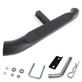 Black Powder Coated 36" Oval Tube with Plastic Step Pad Tow Hitch Step w/Hitch Pin & Anti-Rattle Plate fits 2" Receiver SUV Truck Trailer / 350lb Weight Capacity