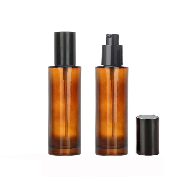 2PCS 100ML/3.4oz Amber Frosted Glass Emulsion Pump Bottle Empty Dispensers