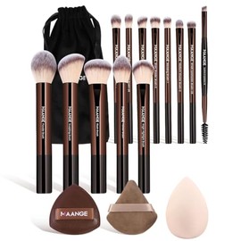 MAANGE Juego de 16 brochas de maquillaje de viaje para polvo líquido, corrector de contorno, crema, cosméticos, mezcla, sombra de ojos, delineador de 