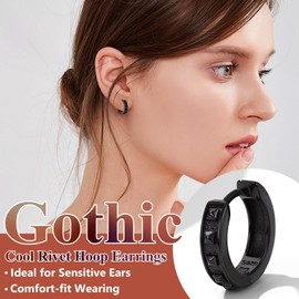 Black Earrings for Male, 925 Sterling Silver Huggie Hoops Rivet Ear Charm Birthday Gifts