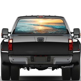 Rear Window Decals for Trucks, Beautiful Beach Sunrise Nature Landscape Truck Rear Window Decals,Back Window Decals for Pickup SUV, Car Decor Vinyl Graphic Sticker (Beach Scenery 66x20)
