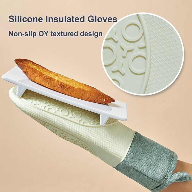 Frelonya Heat Resistant Silicone Oven Mitts Non-Slip Kitchen Gloves with