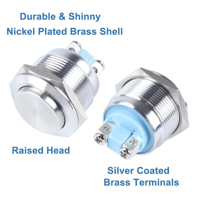 2-Pack 22mm Momentary Metal Waterproof Push Button Switch 7/8" Mounting