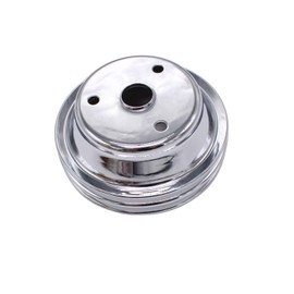 1 PC SHLPDFM Crankshaft Pulley Chrome Polished Silver Steel Double-Groove LWP Long Water Pump Compatible with Small Block Chevy SBC 262 265 267 283 302 305 307 327 350 400