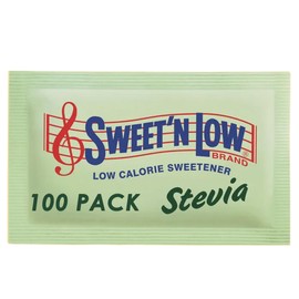 Sweet'N Low Stevia Zero Calorie Sweetener Sachets - 100 Pack (200 Servings per Pack), Natural Sugar Substitute, Ideal for Hot & Cold Beverages, Suitable for Home, Office & Travel