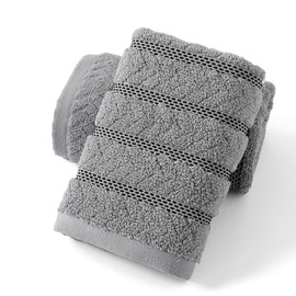 sense gnosis Ribbed Striped Hand Towel Soft and Absorbent 100% Cotton Luxury Bathroom Jacquard Hand Towel Decorative 13 x 29 Inch(Light Grey, 2 Pieces)