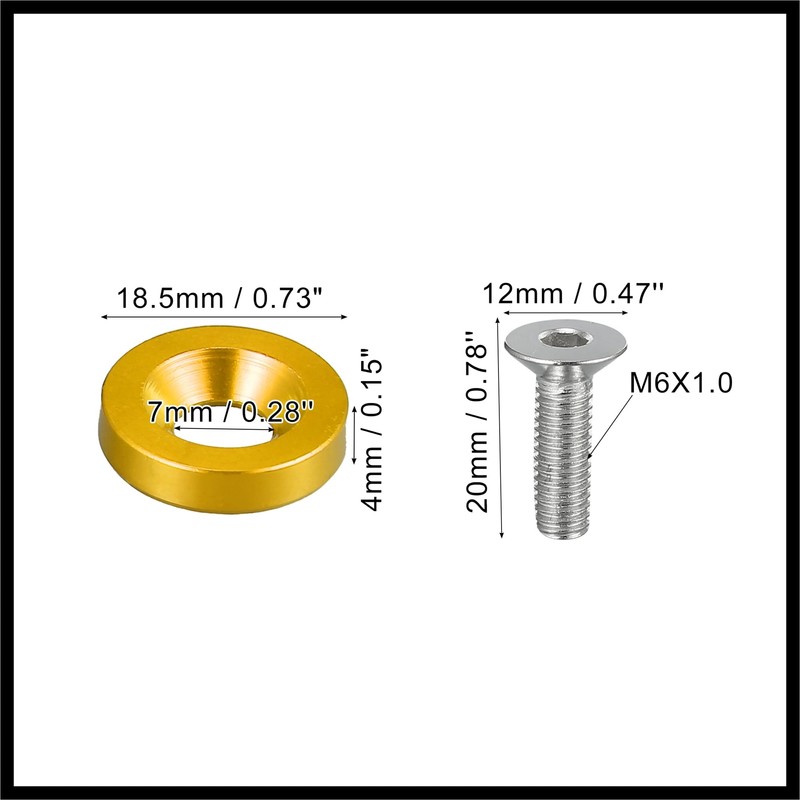 Hihaha 20pcs Motorcycle Gold Tone Fender Bumper Washer Bolt Nut