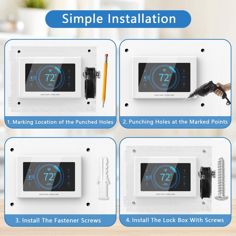 Universal Thermostat Lock Box with Combination and Key Lock, Clear