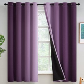 Yakamok Purple 100% Blackout Curtains for Bedroom，Ombre Room Darkening Curtains for Living Room Grommet Window Curtains 63 inches Long,Thermal Insulated Gradient Curtains & Drapes,2 Panels,52x63 inch