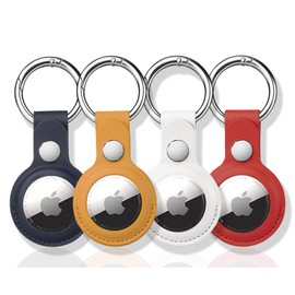 QYQa 4 Pack Airtag Holder, Air Tag Keychain, PU Leather Airtag Case, Air Tagsmate for Luggage, Comes with Ring Metal Snap Keyring for Luggage, Keys, Pets, Kids Bag