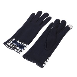 TrendsBlue Women's Winter Thermal Gloves with Velvet Bow & Houndstooth Trim, Navy M/L