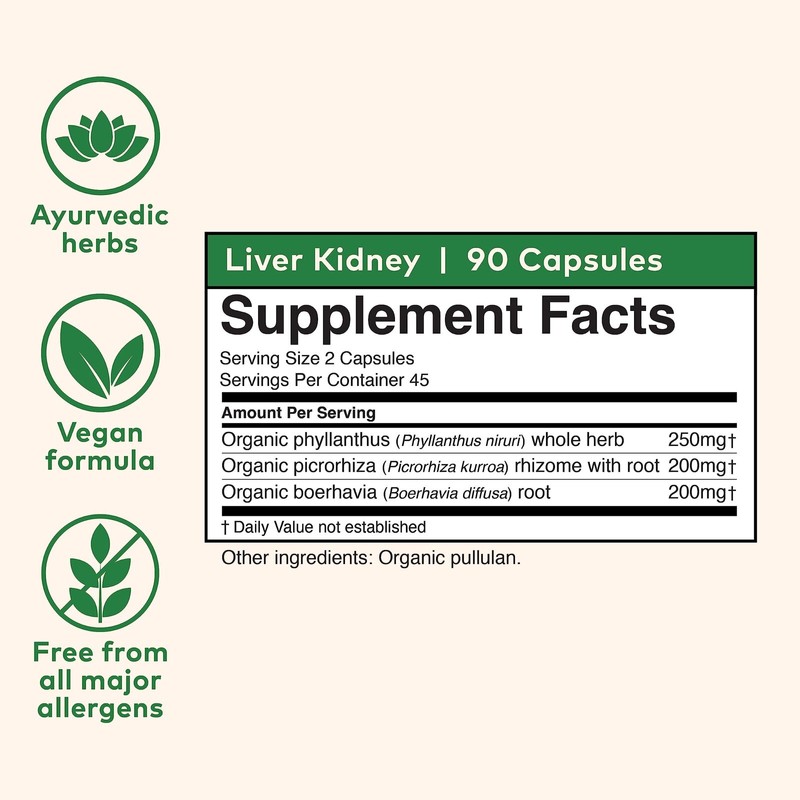 Organic Herbal Liver Kidney Support Supplement 90 Count Detoxify Revitalize